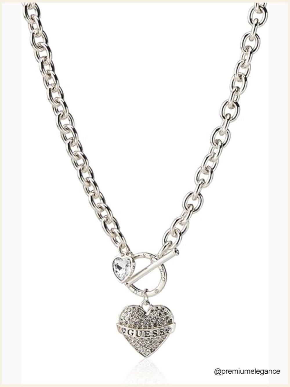 Toggle Logo Charm Pendant Necklace - Crystal Heart Charm